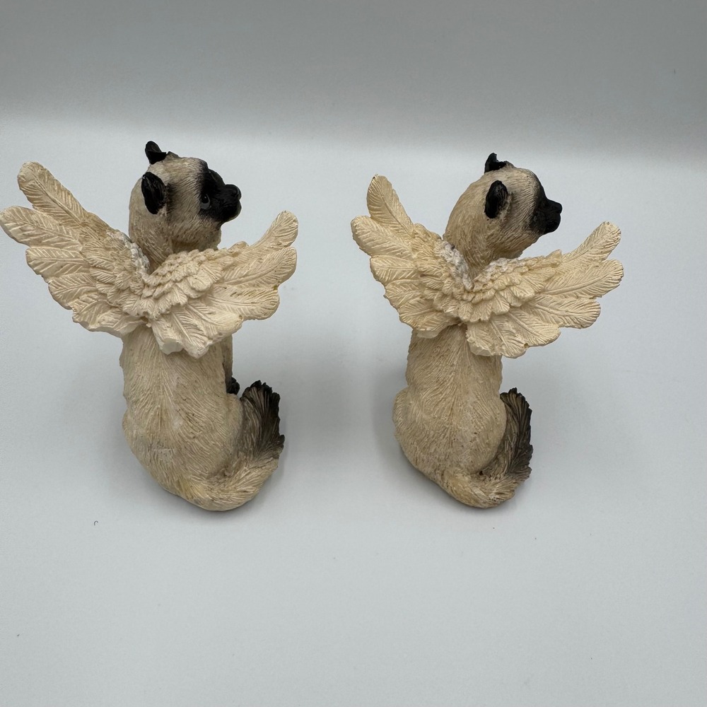 Siamese Cat Angel Figurines Set of 2 Tan Black Resin Memorial Decor - Picture 3 of 7